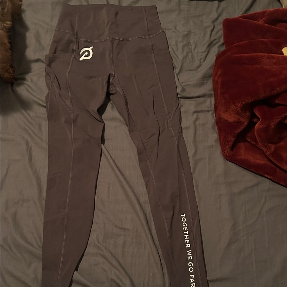 Peloton grey Leggings with White 'Together We Go Far' Side Text